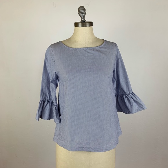 Madewell Stripe 3/4 Sleeve Bell Sleeve Top - Picture 2 of 8